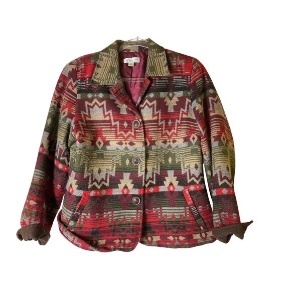 Coldwater Creek Western Southwestern Aztec Wool Blend Blazer Jacket Size 12 Boho - Picture 3 of 9
